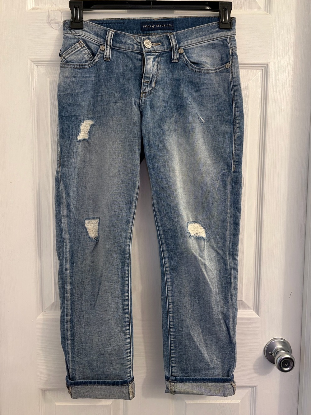 Rock & Republic Light Blue Distressed Boyfriend Jeans. Size 2 $8